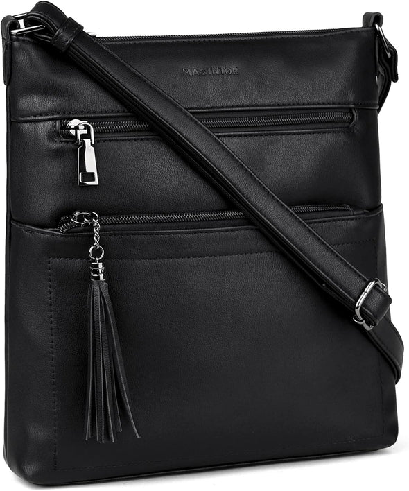 MASINTOR Crossbody Purses for Women, Multi Pocket Casual Crossbody Bag, Adjustable Strap Shoulder Bag with Tassel