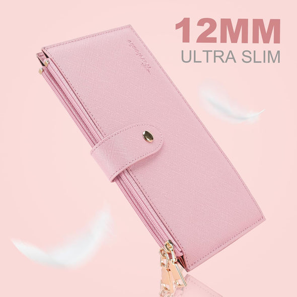 Travelambo RFID Wallet Women Large Size Bifold Multi Card Wallet Case with Zipper Pocke Credit Card Holder for Women