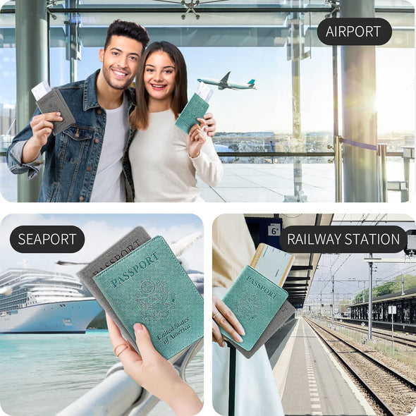 VIDIVICI Unisex 2Pk RFID Passport and Vaccine Card Holder Combo,Passport Holder-Black&Light Blue