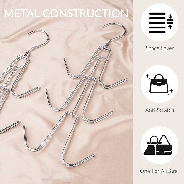 ZEDODIER Purse Hanger Organizer for Closet, 2 Pack Hanging Bag Holder, Keeping Purses Visible and in Good Condition, Metal Handbag Storage Hook Backpack Rack Space Saving Hanger, Silver