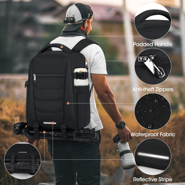 SDYSM Camera Bag Backpack Professional for DSLR SLR Mirrorless Camera Waterproof Laptop Back Pack 14 Inch with Rain Cover anti Theft Travel Case Large Capacity Photography Backpack Black