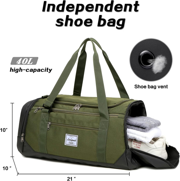 Laripwit Travel Duffle Bag for Men 40L Medium Sports Gym Bag with Wet Pocket & Shoes Compartment Weekender Overnight Backpack for Traveling Duffel Bag Backpack for Women, Green