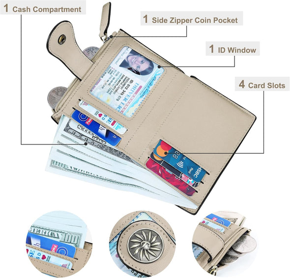 Small Wallet for Women Bifold RFID Blocking Card Holder Leather Wallets with Zipper Coin Pocket
