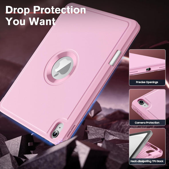 Moko for Ipad (A16) 11Th Generation 2025 11-Inch/10Th Generation 10Th 2022 10.9 Inch Case with Pencil Holder, Smart Trifold Protective Ipad Case with Soft TPU Back Stand Cover, Auto Wake/Sleep, Pink