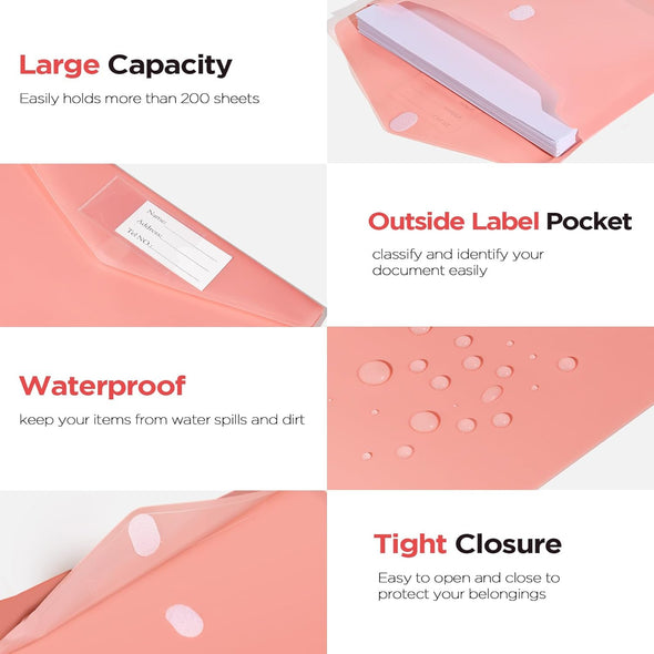Sooez 10Pack Plastic Envelopes, Plastic File Folder, Folders for Documents Retro Colors, Super Heavyweight Document Holder, Storage Pouches, File Envelopes for School Office Supplies