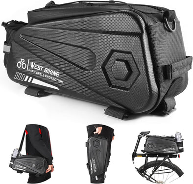 West Biking Bike Rear Seat Bag, Double Water Resistant, Zipper, Bicycle Trunk Pannier, 8.6L Capacity Waterproof Backseat Carrier Cargo Pouch with Strap & Rain Cover for Cycling