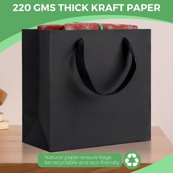 Generic Black Gift Bags with Handles: 12.5X4.5X11 Inch 6Pcs Large Paper Bags Bulk for Party Shopping Wedding Birthday