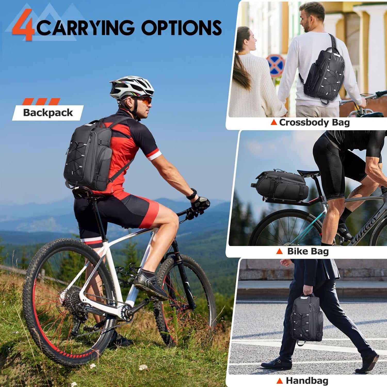 bike rain bag RAINSMORE Bags for Bicycle Rear Rack 15L Waterproof Bike Ebike Trunk Pannier Saddle with Cover Bike Accessories Backpack Shoulder Bag for Commuter Travel Outdoor, Black : Sports & mountain climbing bag and shoulder bag for travel ROCKBROS 30L Bike Rear Rack