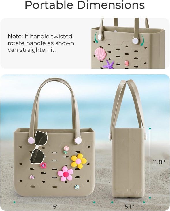 BAGSMART Beach Bag for Women, Water-Resistant Rubber Tote Bag, Sandproof Vacation Essentials for Summer Swim Cruise Pool