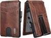 Umoven Wallet for Men - with Money Clip Slim Leather Slots Credit Card Holder RFID Blocking Bifold Minimalist Wallet (Top Layer Leather-Brown Red)