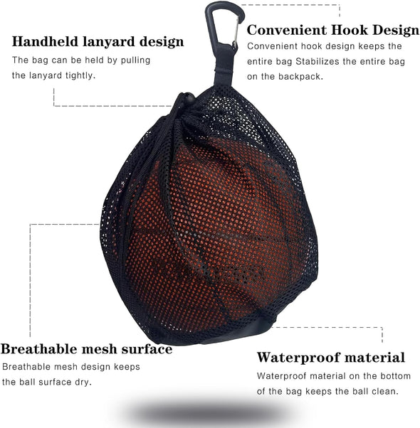 Single Mesh Ball Bag,Volleyball Bag with Zipper Pocket,Soccer Ball Bag,Basketball Bag with Quick Release Buckle Fits All Kinds of Backpacks, Can Be Used to Carry Basketball, Football and Volleyball