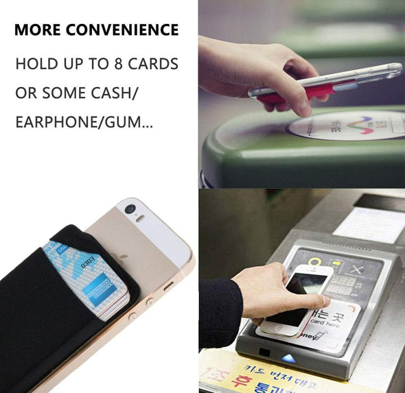 3Pack Adhesive Phone Pocket,Cell Phone Stick on Card Wallet,Credit Cards/Id Card Holder(Double Secure) with Self Sticker for Back of Iphone,Android and All Smartphones. (Black)