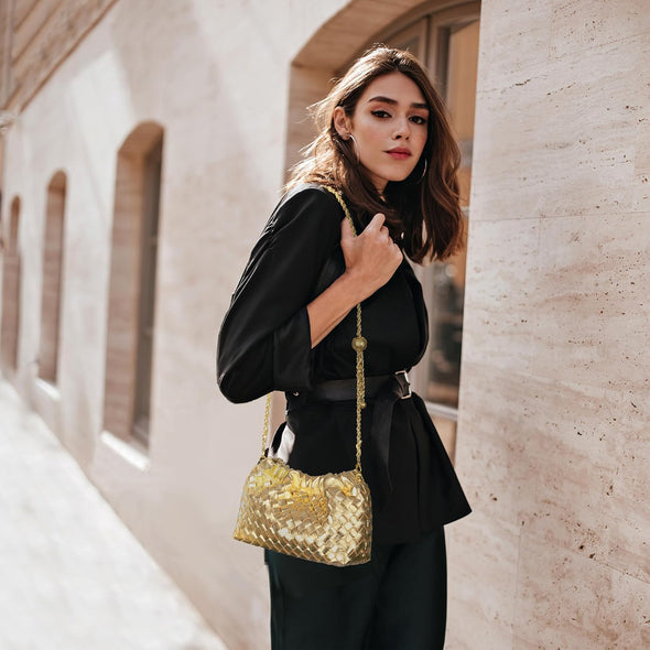 Joryin Woven Women'S Crossbody Bag & Evening Purse, Trendy Dumpling Clutch & Hobo Cloud Shoulder Bag Trendy Dumpling Clutch