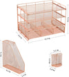 Gianotter Paper Letter Tray Organizer with File Holder, 4-Tier Desk Accessories & Workspace Desk Organizers with Drawer and 2 Pen Holder for Office Supplies (Rose Gold)