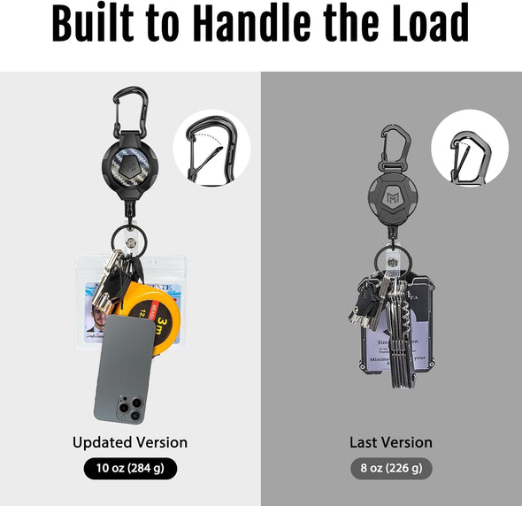 MNGARISTA 2-Pack Retractable Keychain, Heavy Duty 10 OZ Retraction 3K Carbon Fiber ID Badge Reel, Carabiner Badge Holder Hook Upgraded 31.5" Stainless Steel Cord Lanyard with Clip Strap and Key Ring