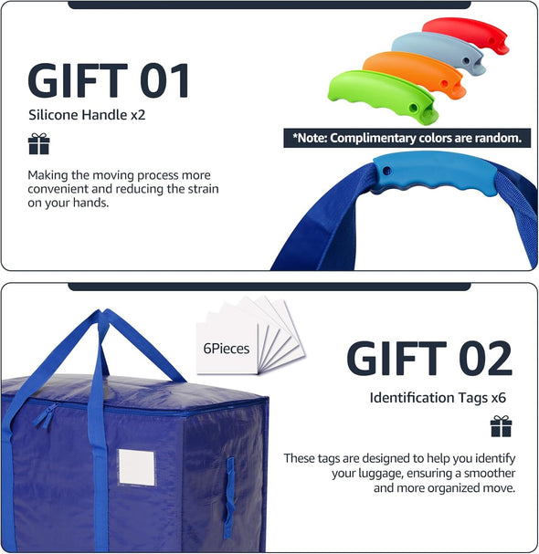 Moving Bags Heavy Duty Extra Large, Alternative for Moving Boxes & Moving Supplies, Storage Bag with Handles, Lid&Zippers, Packing Bags for Clothes, Camping & College Moving Essentials(Blue, 6 Pack)