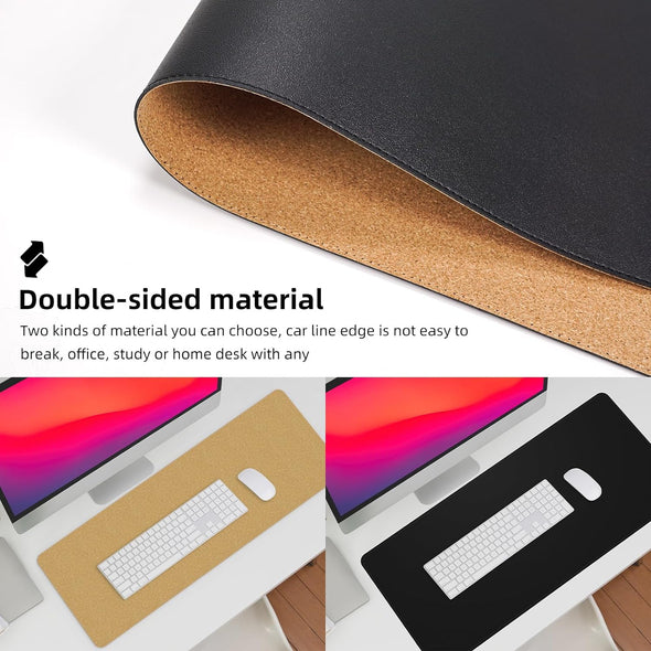 Large Desk Mat 47.2" X 17" Leather Desk Pad Protector with Natural Cork & PU Leather, Non-Slip Office Desk Mat, Large Mouse Pad, Waterproof Desk Blotter Pad for Office&Home(Black)