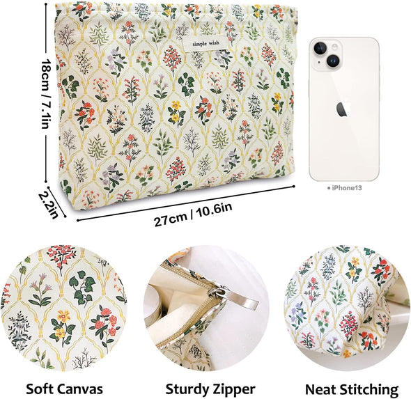 STARDW Aesthetic Floral Makeup Bag Cute Small Cosmetic Bags for Women Girls, Travel Toiletry Bag Large Capacity Zipper Makeup Pouch, Purse Organizer Pouches(Garden)