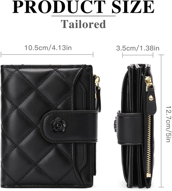 Small Wallets for Women Leather Bifold Wallet Women RFID Blocking Purse Credit Card Holder with 15 Card Slots and ID Window Coin Pocket