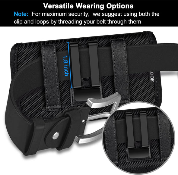 Ykooe Rugged Nylon Holster Compatible with Iphone 16/15/14/13/12 Pro Max & plus Models, Galaxy S24/S23/S21/S20 FE Cell Phone Belt Holder for Men, Black - XL