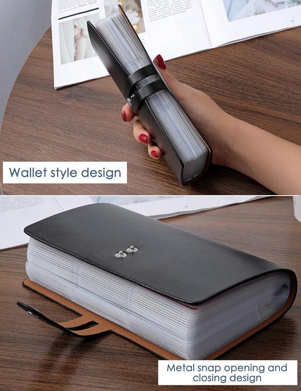 RFID Credit Card Holder, Leather Business Card Organizer with 96 Card Slots, Credit Card Protector for Managing Your Different Cards and Important Documents to Prevent Loss or Damage (Black)