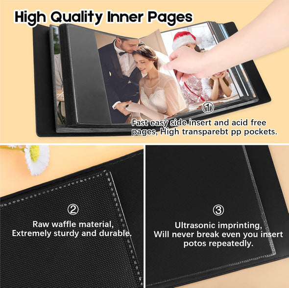 8X10 Photo Album 168 Pockets Holds 168 Photos, Large Capacity Leather Cover Family Wedding Baby Photo Book for 8 X 10 Pictures, Photo Album 8X10 with Black Inner Pages (Black)