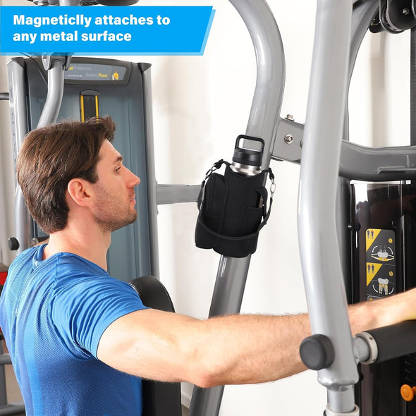 Icolor Magnetic Gym Bag Water Bottle Carrier Holder with Phone Pockets & Shoulder Strap,5 Built-In Magnets Gym Bottle Pouch Sleeve,Magnetic Bag Gym Accessories Organizer for Men Women