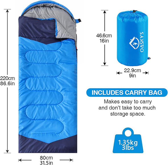 Oaskys Camping Sleeping Bag - 3 Season Warm & Cool Weather - Summer Spring Fall Lightweight Waterproof for Adults Kids - Camping Gear Equipment, Traveling, and Outdoors