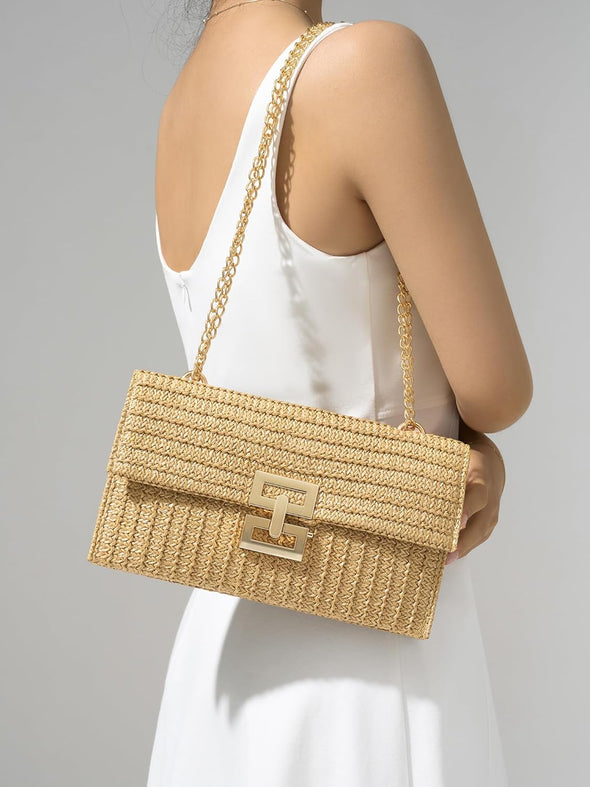 SWEETV Straw Purse Woven Beach Bag Summer Straw Clutch Purse Boho Crossbody Bags for Women Small Raffia Shoulder Bag
