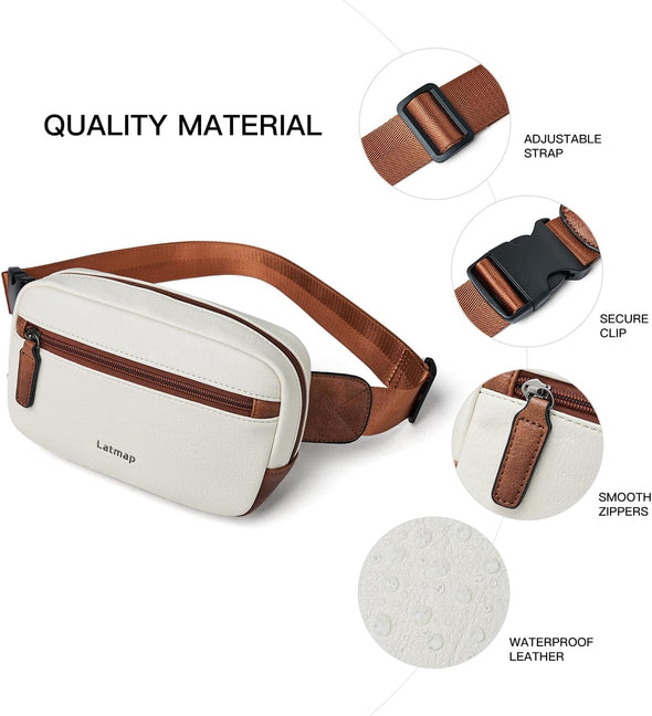 2L Fanny Packs Everywhere Belt Bag Small Fashion Crossbody Waist Pack Faux Leather Waterproof Sling Chest Bag for Women Trendy Beige