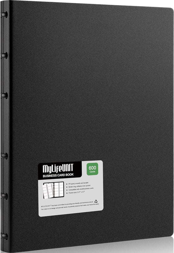 Mylifeunit Business Card Book, Name Card Holder Book with 600 Business Cards Capacity, Credit Card Book File Storage (Black)
