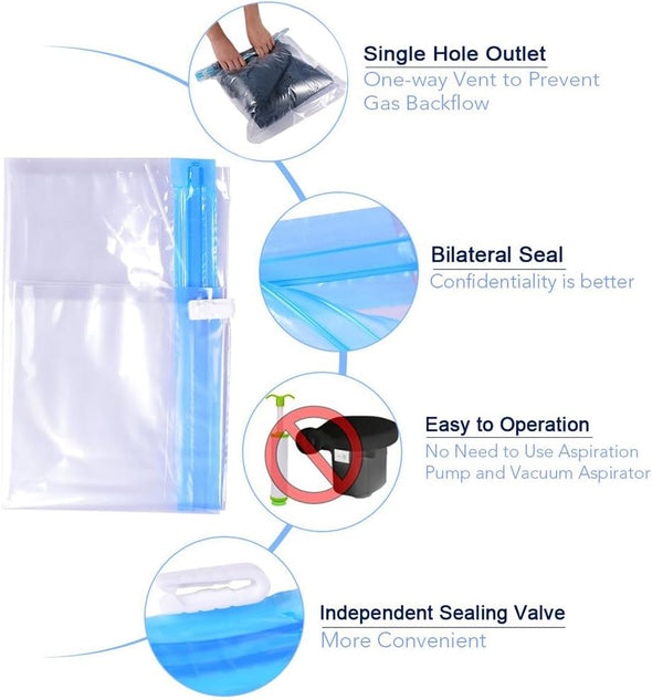 Compression Bags for Travel - Essentials 12 Pack Space Saver No Vacuum or Pump Needed Storage Accessorie and Home Packing Organizers (Transparent)