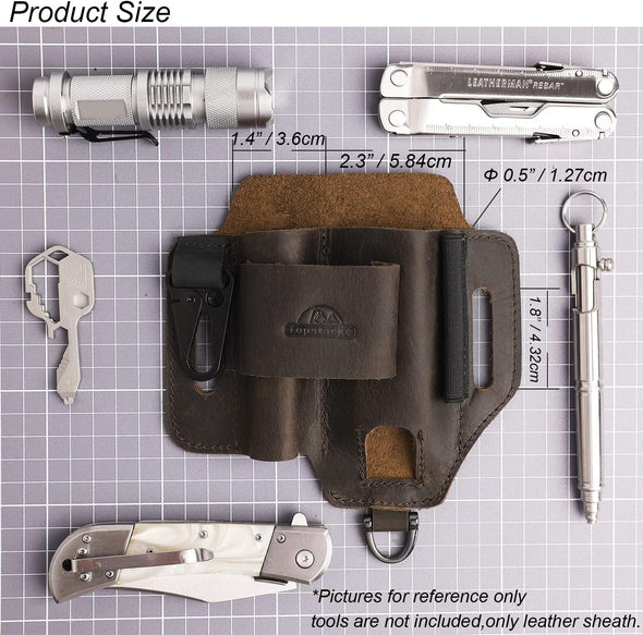Topstache Leather Multitool Sheath,Edc Belt Organizer for Work and Daily Use,Leatherman Sheath,Edc Pocket Organizer for Flashlight and Multitool,Gifts for Men for Multitool,Darkbrown