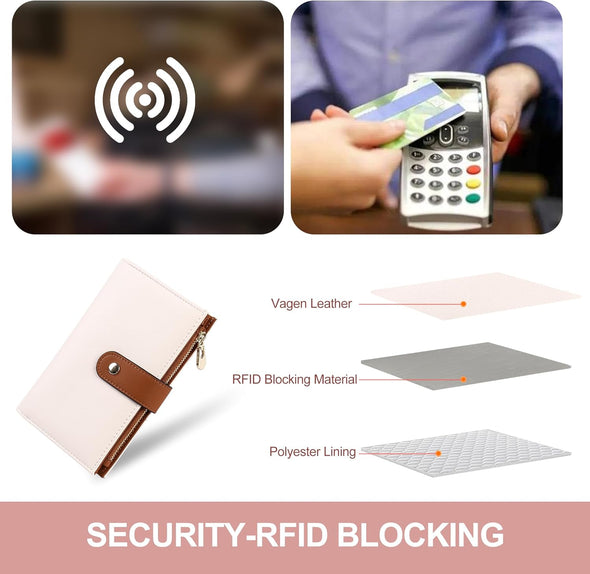 Women'S Wallets RFID Blocking Leather Trifold Clutch Wallet Credit Card Holder Ladies Travel Wallet Purse with Pen Holder