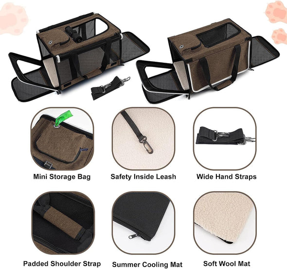Pet Carrier for Large Cat Soft-Sided Animal Traveling Bag for Medium Cat up to 20Lbs / Washable Small Dog Puppy 10 Lbs Crate Case with Privacy Curtains for Home Outdoor Travel Mocha Brown