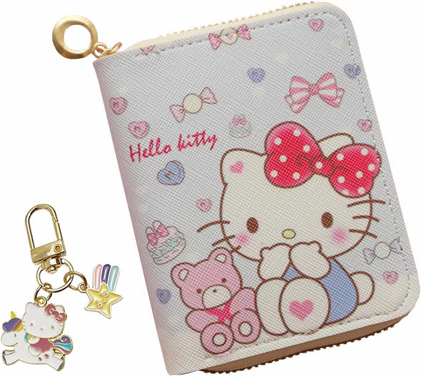 Small Wallet for Women and Girl, Short PU Leather Zipper Cute Coin Purse, 2Pce
