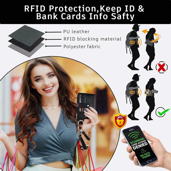 BAOSIWA Silicone Bracelet Keychain Wallet for Women Wristlet Card Holder Slim RFID Wallet with Zipper Pocket