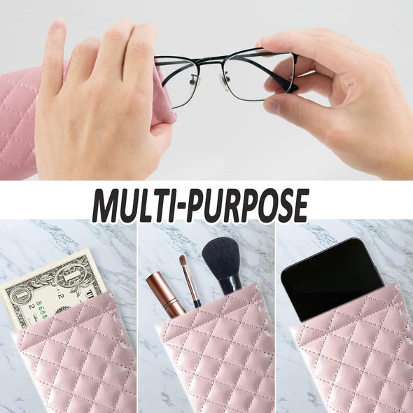 4 Pcs Squeeze Top Sunglass Case with Cleaning Cloth, Soft Leather Eyeglass Case Portable Sunglasses Pouch