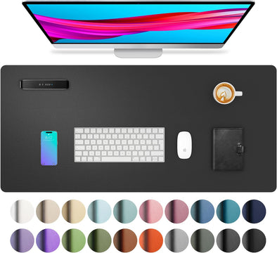 Aothia Leather Desk Pad Protector,Mouse Pad,Office Desk Mat, Non-Slip PU Leather Desk Blotter,Laptop Desk Pad,Waterproof Desk Writing Pad for Office and Home (Black,31.5" X 15.7")