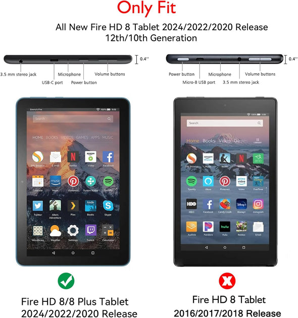 Fire HD 8 Tablet Case for Kids,Kindle Fire HD 8 Case,Amazon Fire Tablet 8 Cases,Dihines Shockproof Handle Stand Kids Case Cover for Amazon Kindle Fire HD 8/8 Plus(12/10Th Generation,2022/2024 Release)