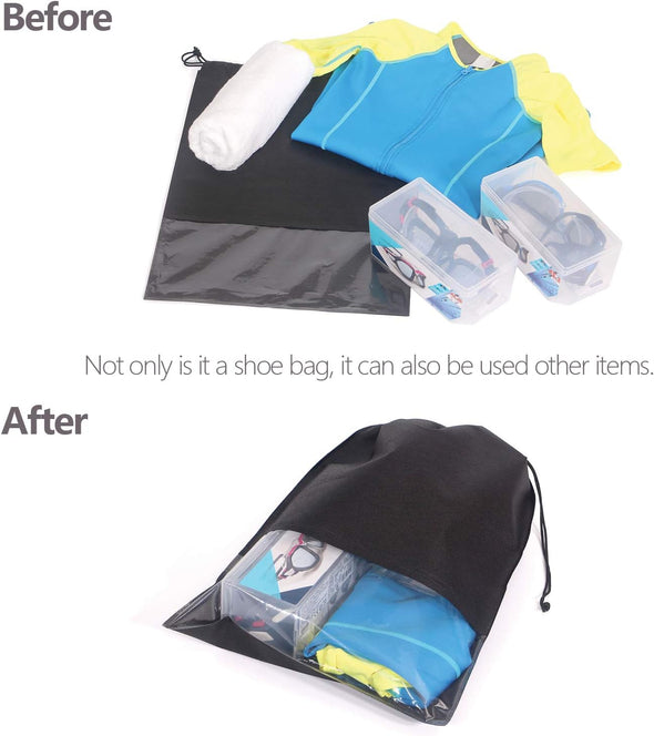 12PCS Travel Shoe Bags with Rope for Men and Women Large Shoes Pouch Storage Packing Organizers, Black