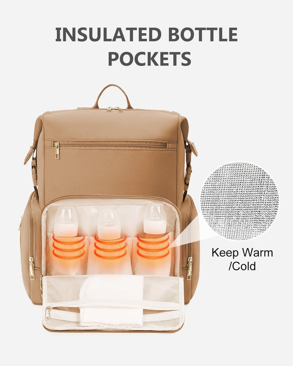 CEI-CEI Neoprene Diaper Bag Backpack Waterproof Baby Changing Bags for Mom and Dad with Changing Pad Large Travel Maternity Tote with Insulated Pockets and Organised Compartments (Oat)