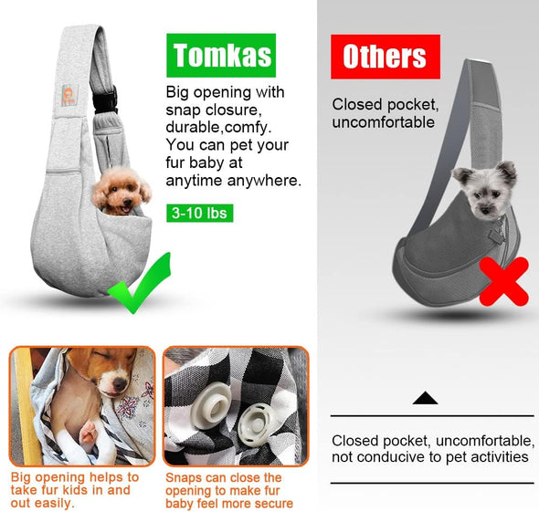 Tomkas Small Dog Sling Carrier - Zipper Pocket & Adjustable Strap - for 3-10 Lbs Pets(Grey) Puppy