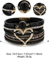 Fesciory Leopard Bracelet for Women, Boho Leather Wrap Multi-Layer Pearl Crystal Bracelet Bangle Jewelry