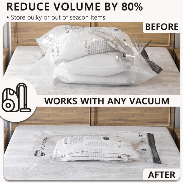SUOCO 8 Jumbo Vacuum Storage Bags, Vacuum Seal Bags for Clothing, Travel Space Saver Bags for Luggage Clothes Pillows Comforters Blankets Bedding