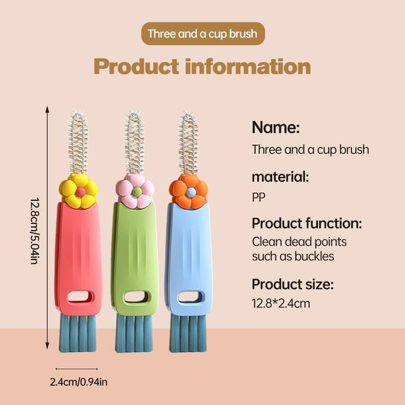 3 in 1 Cup Lid Cleaning Brush, 2025 New Crevice Cleaning Brush for Bottle Gap Tight Spaces, 3 in 1 Multifunctional Cleaning Portable Cup Lid Cleaner with Brush