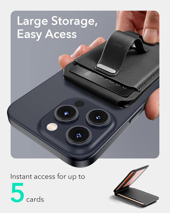 for Magsafe Wallet, 5 Card Holder, Iphone Wallet with Adjustable Stand, Secure Grip Finger Loop, Magnetic Wallet for Iphone 16/15/14/13/12, Not for Iphone Mini, Not Find My Compatible, Black