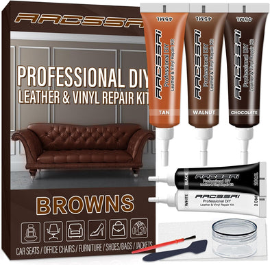 ARCSSAI ARCSSAL Brown Leather Repair Kit for Furniture, Leather Couch Repair Kit for Sofa, Jacket, Car Seats and Purse with Super Easy Instructions, Restores Any Material, Bonded, Pleather, Genuine