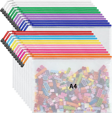 JARLINK 24 Pack 10 Colors Zipper Mesh Document Pouch, A4 Letter Size Mesh Bags for Board Games & Puzzles, Waterproof Document Zipper Pouches for Office School Supplies, Toys, Cosmetics Travel Storage