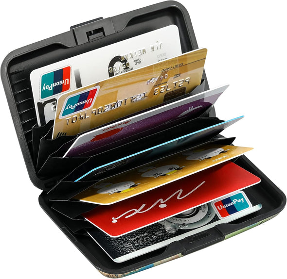ELFISH Mini RFID Aluminum Wallet Credit Cards Holder Business Card Case Metal ID Case for Men Women(Blue Flower)